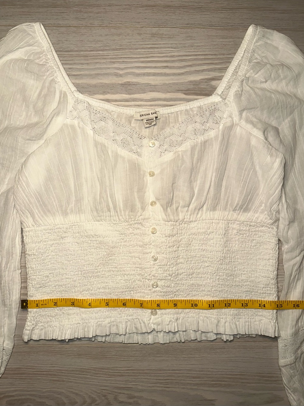 American Eagle Outfitters AE Long-Sleeve Smocked Blouse - White - Picture 12 of 13